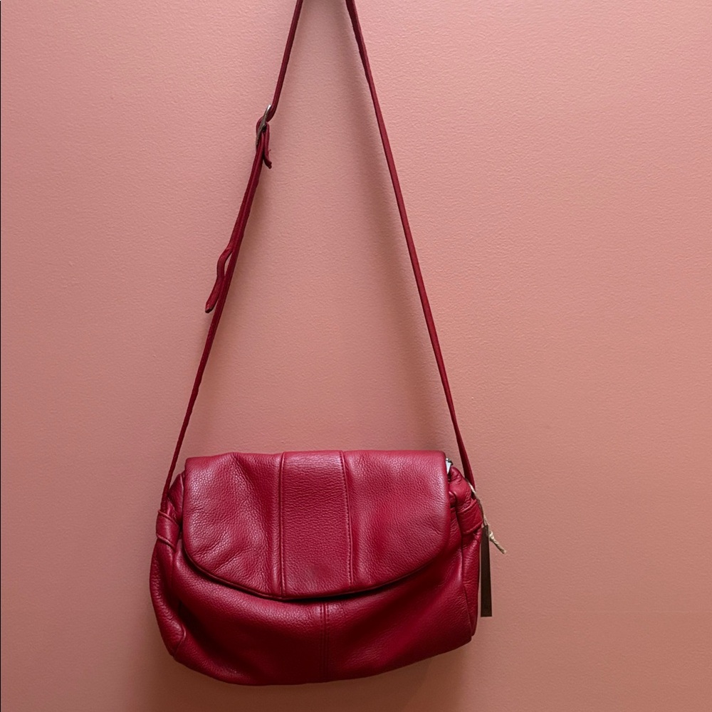 Red Pebbled Leather Crossbody Bag